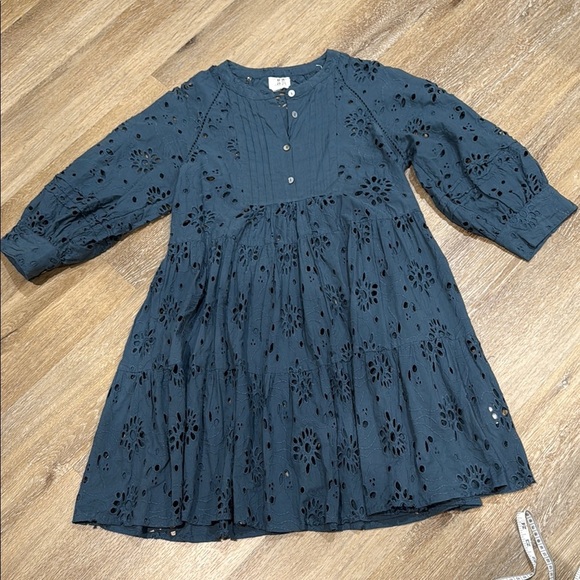 Anthropologie dRA Size M Blue Tiered Midi Sundress with Bishop 3/4 Sleeves - Picture 3 of 9